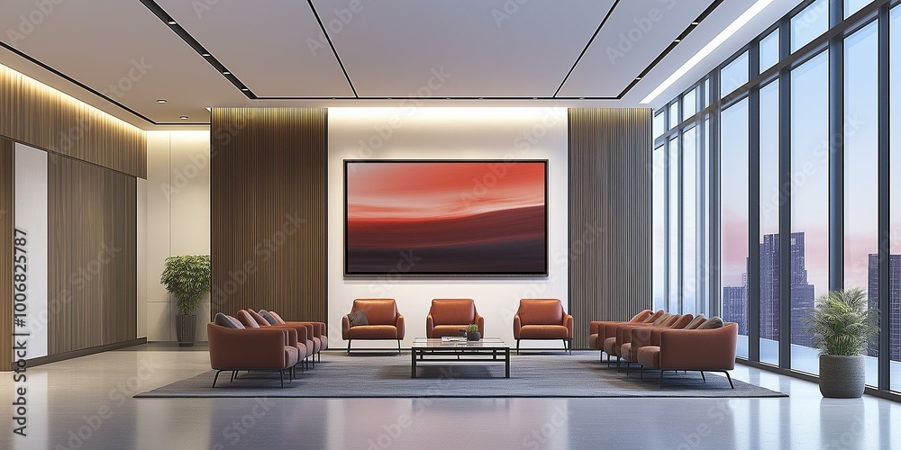 Stylish Modern Office Lobby with Abstract Art