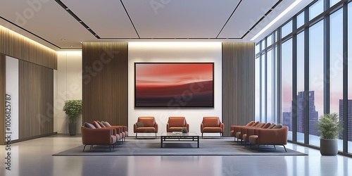 Obraz na płótnie Stylish Modern Office Lobby with Abstract Art w salonie