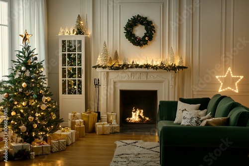 Obraz na płótnie Cozy Christmas Living Room Setting w salonie