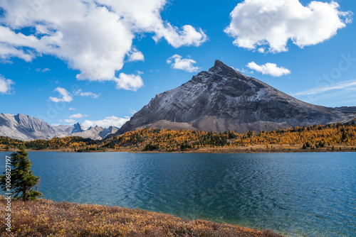 Ptarmigan Lake and Mount Redoubt on a sunny Autumn day. photo