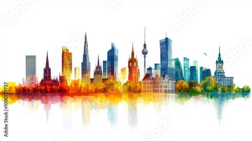 European city skyline on white background