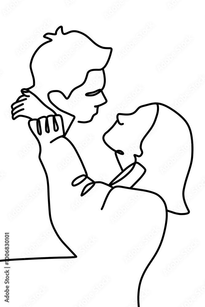 One continuous line drawing, couple love
