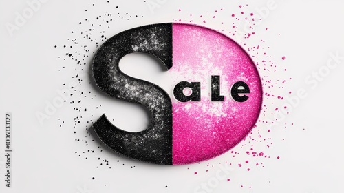 A striking half-black, half-pink sale poster showcases vibrant splashes of color and modern typography elements. photo