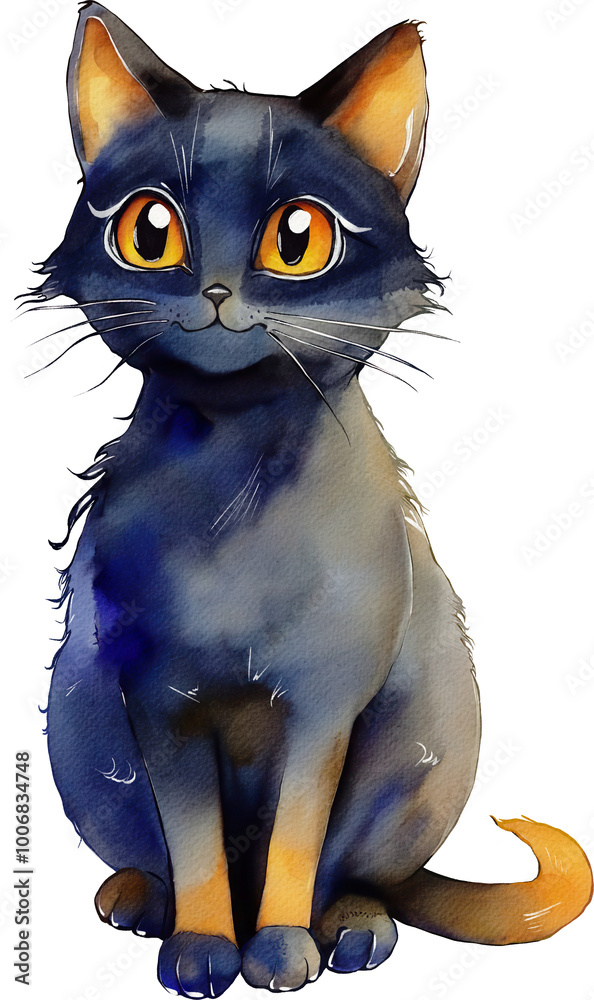 Fototapeta premium Watercolor halloween black cat illustration on transparent background