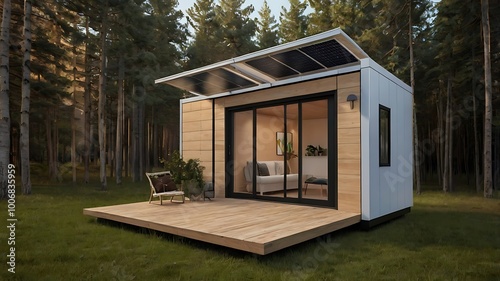 Compact, modular micro-homes designed for digital nomads, featuring foldable furniture, portable solar panels, and smart tech integration for work-from-anywhere lifestyles.