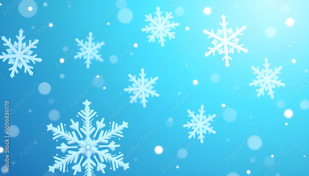 Falling snowflakes on a gradient blue background with soft lighting effects Falling snowflakes on a gradient blue background with soft lighting effects