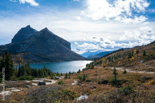 Ptarmigan Lake and Mount Redoubt on a sunny Autumn day.