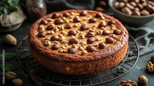 Delicious Hazelnut Cake on a Wire Rack