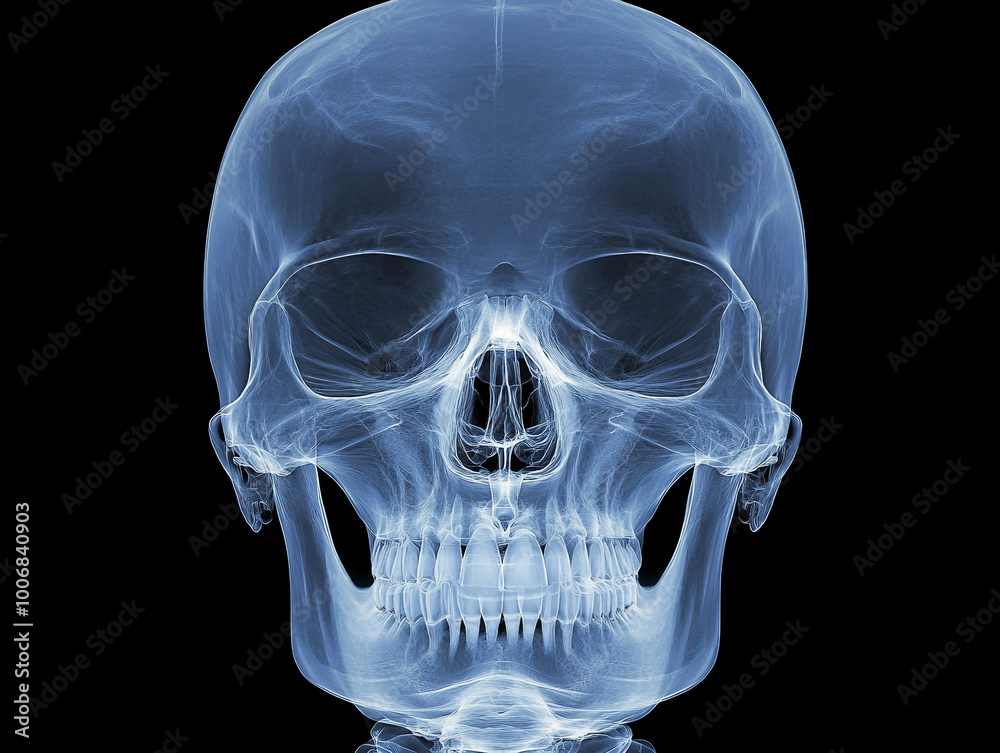 Detailed X-Ray Image of a Human Skull Highlighting Structure and Anatomy Detailed X-Ray Image of a Human Skull Highlighting Structure and Anatomy