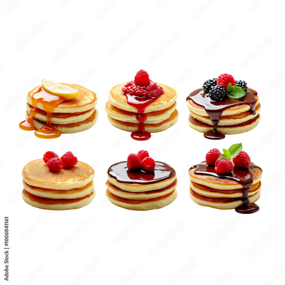set of pancakes with strawberry ,isolated on white background , transparent png image