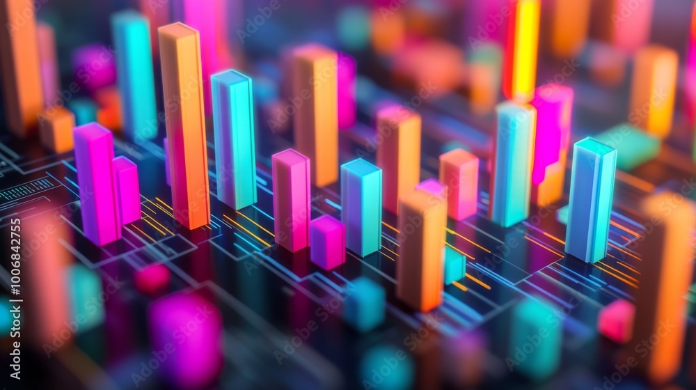 Vibrant 3D Data Visualization with Colorful Bars Vibrant 3D Data Visualization with Colorful Bars