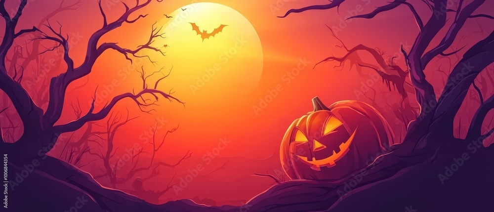 Jack-o-lantern in foreground, full moon in background Jack-o-lantern in foreground, full moon in background