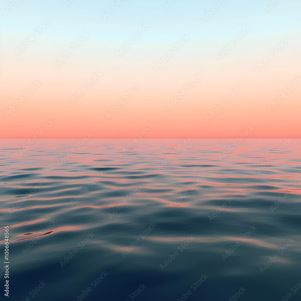 Fototapeta premium Peaceful ocean waves reflecting a soft, pink sunset.