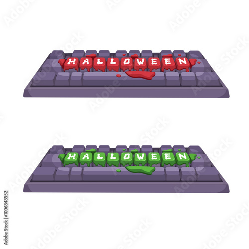 Halloween Sign Blood And Green Slime On Computer Keyboard Set Illustration Vector