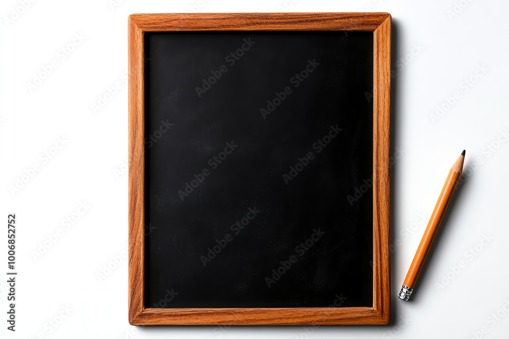 Chalkboard frame with pencil on white isolated background Chalkboard frame with pencil on white isolated background