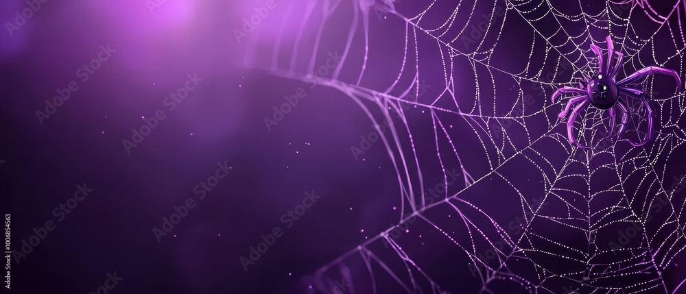 A focused image of a spider web against a deep purple backdrop, featuring a spider's intricate web design at its core A focused image of a spider web against a deep purple backdrop, featuring a spider's intricate web design at its core