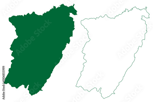 Theni district (Tamil Nadu State, Republic of India) map vector illustration, scribble sketch Theni map