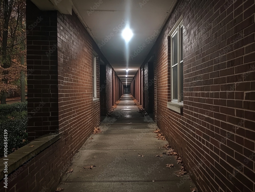 Vanishing Point Intimate Closeup of Rustic Brick Hallway with Warm Illumination, Solitude and Depth Atmospheric Concept for Isolation Stock Photo for Architecture, Interior Design Vanishing Point Intimate Closeup of Rustic Brick Hallway with Warm Illumination, Solitude and Depth Atmospheric Concept for Isolation Stock Photo for Architecture, Interior Design
