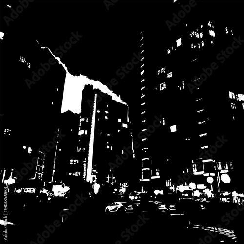 Black and white night city