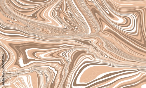 Minimalism abstract liquid wavy background, brown and white color marble pattern. Optical illusion motion striped 3d effect.