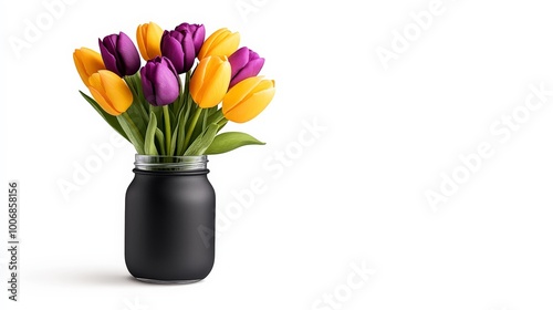 Wallpaper Mural Vibrant Tulips in Black Mason Jar  Torontodigital.ca