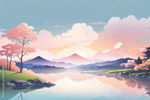 draw a beautiful peaceful japanese landscape