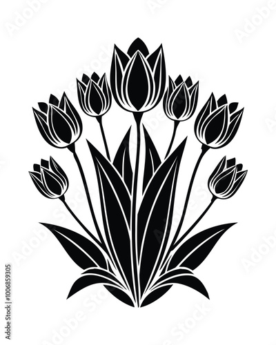 Tulip flower silhouette illustration featuring multiple blooms for artistic designs
