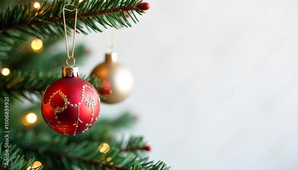 red christmas ball on a tree red christmas ball on a tree