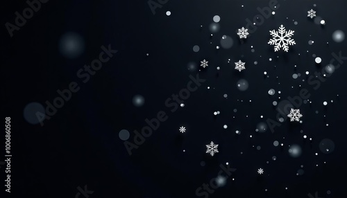 Snowflakes falling against a dark winter sky with sparkling stars and holiday lights photo