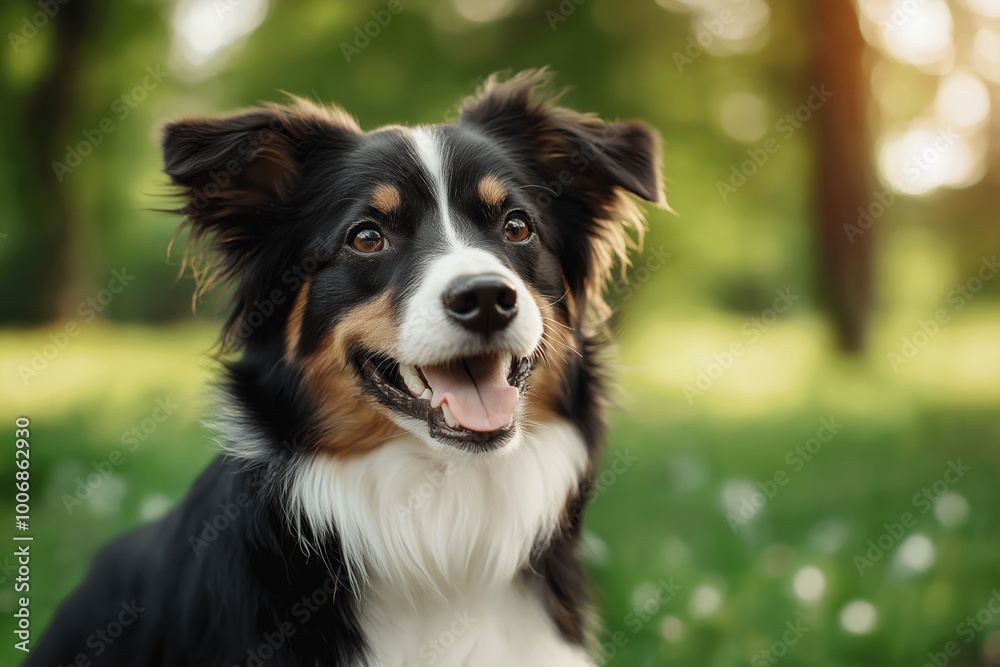 A joyful Border Collie with a cheerful expression in a lovely green meadow at sunrise. A joyful Border Collie with a cheerful expression in a lovely green meadow at sunrise.