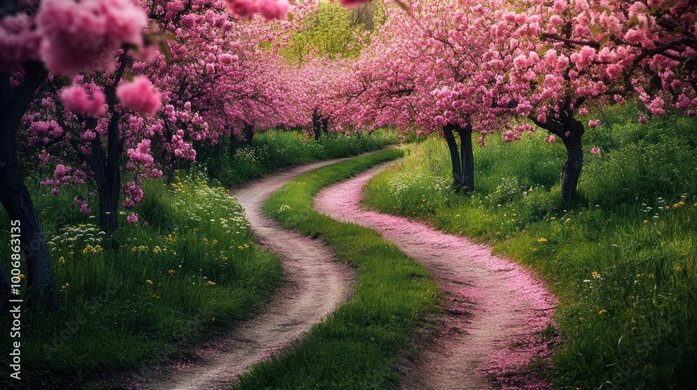 Pathway through Cherry Blossom Trees Pathway through Cherry Blossom Trees