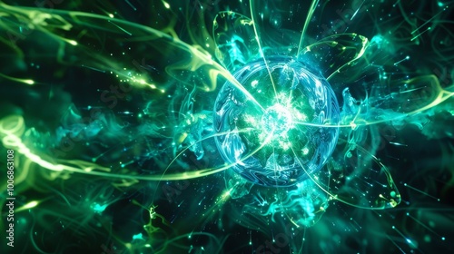 nuclear fission inside a reactor, showing neutrons splitting uranium atoms with bursts of energy