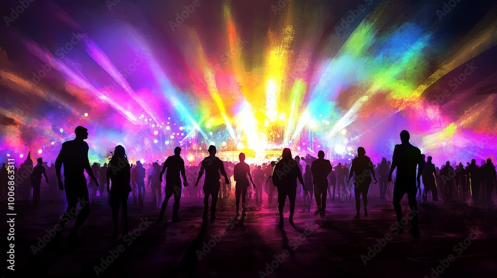 custom made wallpaper toronto digitalVibrant Celebration: Colorful Lights and Joyful Crowd