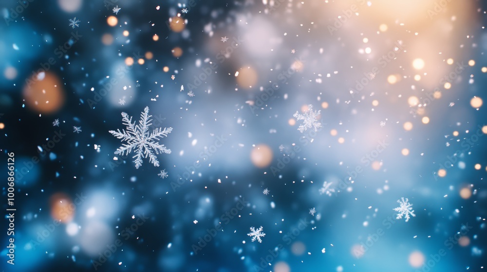 Winter Blurred Background with Snowflakes Soft Bokeh Lights Winter Blurred Background with Snowflakes Soft Bokeh Lights