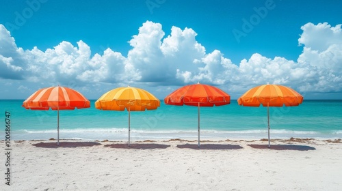 Stripy parasols on miami beach