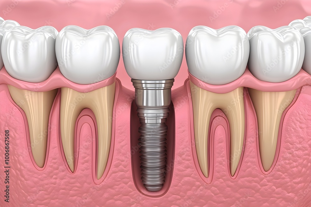 Highly Detailed 3D of Dental Implants in Human Jaw Showcasing the Placement Process Highly Detailed 3D of Dental Implants in Human Jaw Showcasing the Placement Process