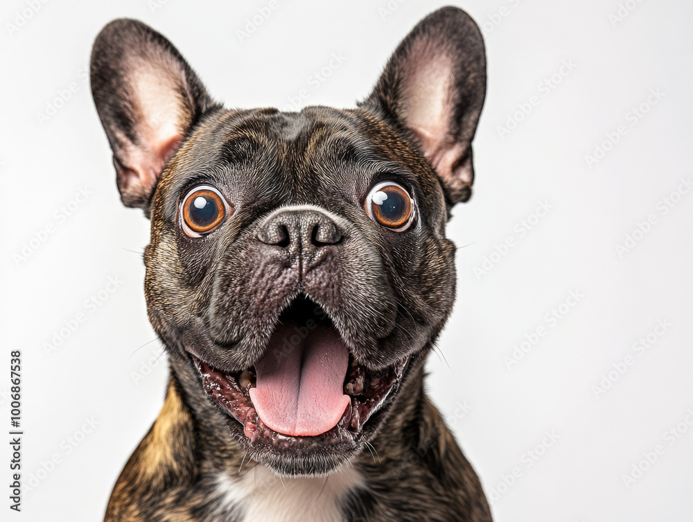 A playful dog with wide, surprised eyes and an open mouth, expressing a shocked reaction, set against a colorful background.. A playful dog with wide, surprised eyes and an open mouth, expressing a shocked reaction, set against a colorful background..
