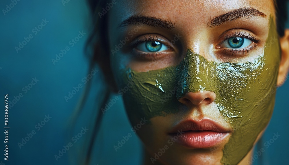 Woman with Green Face Mask Relaxing at Spa with Eyes Closed Woman with Green Face Mask Relaxing at Spa with Eyes Closed