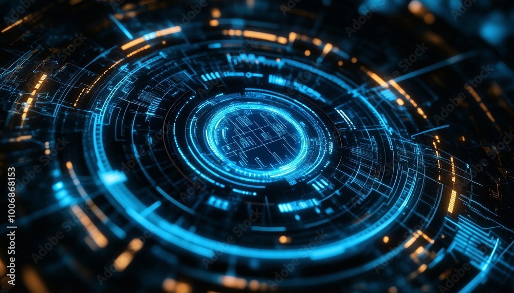 Futuristic Digital Interface with Blue White Lights Circuit Patterns Futuristic Digital Interface with Blue White Lights Circuit Patterns