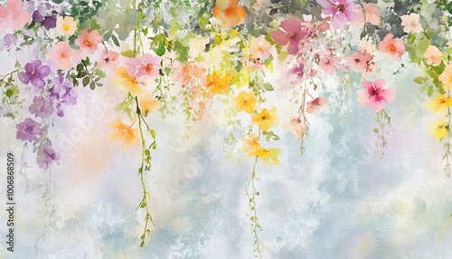 Pastel Wildflowers Hanging in Front of Soft Gradient Background