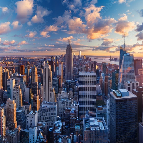 Panoramic top view of New York skyscrapers Manhattan Island