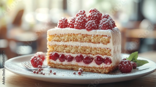 Wallpaper Mural Delicious Slice of Raspberry Cake with Whipped Cream and Powdered Sugar Torontodigital.ca