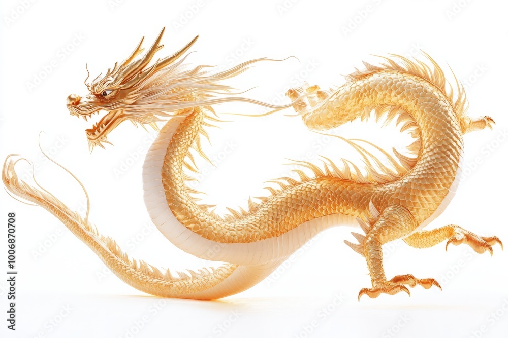Obraz premium Majestic Golden Dragon Illustration