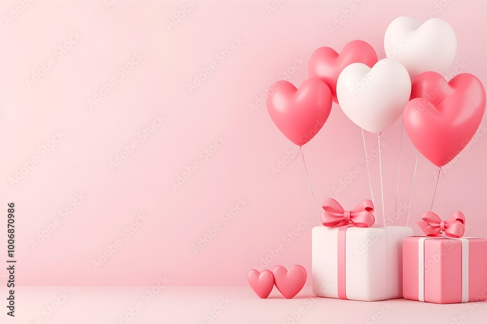 Stylish Valentine s Day Banner Design with Heart Balloons and Gift Boxes Stylish Valentine s Day Banner Design with Heart Balloons and Gift Boxes
