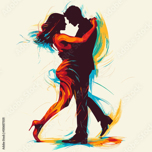 Couples dancing tango. dance figures. vector illustration, Man and woman dancing with each other, vector cartoon
