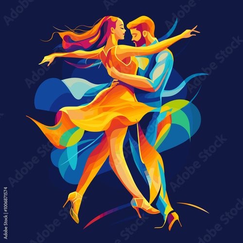 Couples dancing tango. dance figures. vector illustration, Man and woman dancing with each other, vector cartoon