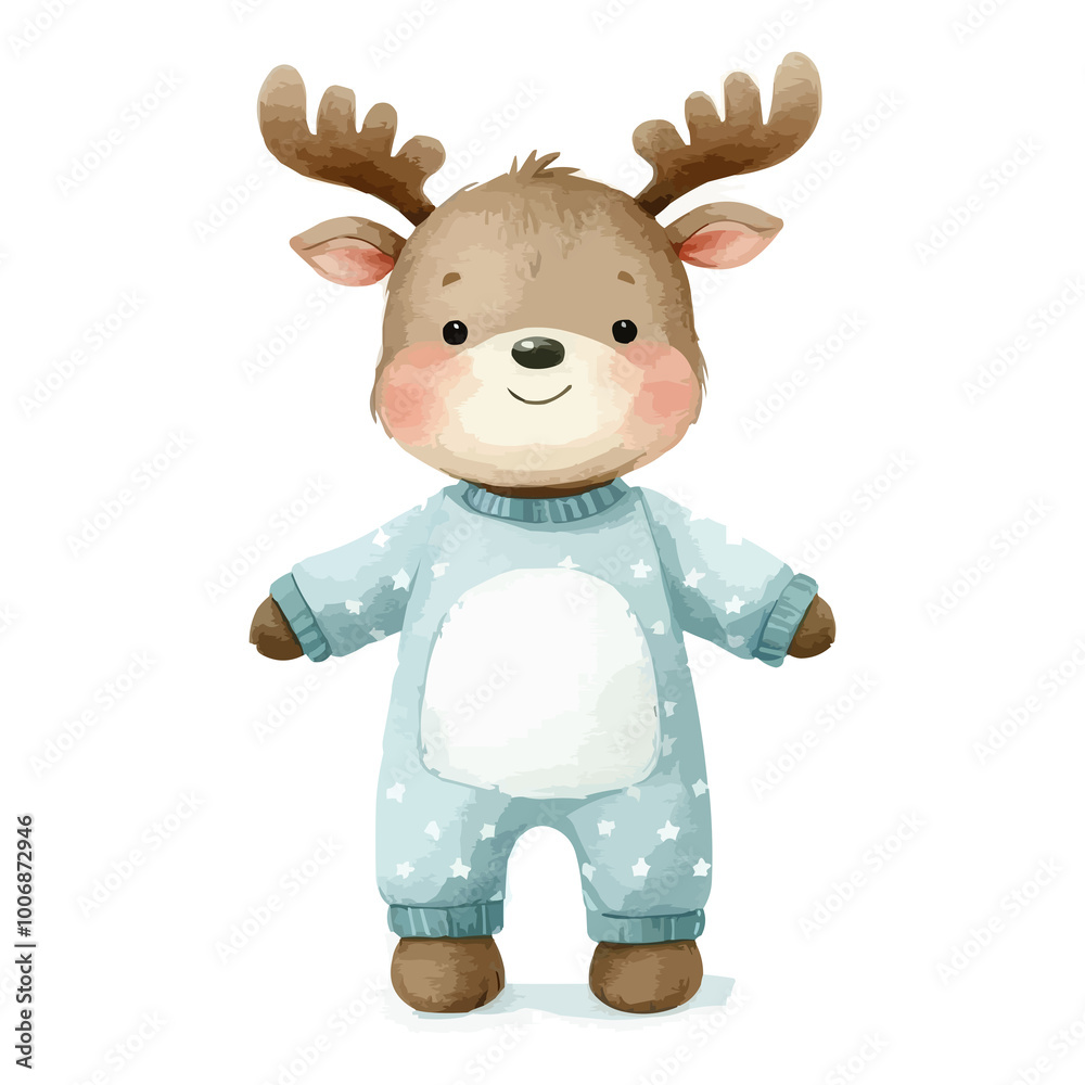 Obraz premium Cute Moose Watercolor Illustration on White Background