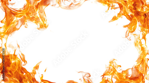 Hot fire frame border isolated on white and transparent background