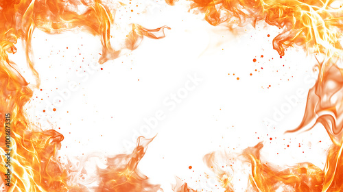 Hot fire frame border isolated on white and transparent background