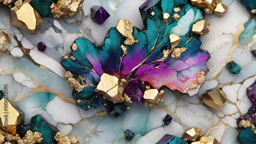 抽象的なアート: ゴールドアクセントと宝石のような抽象デザイン、クリエイティブな背景や装飾に最適

